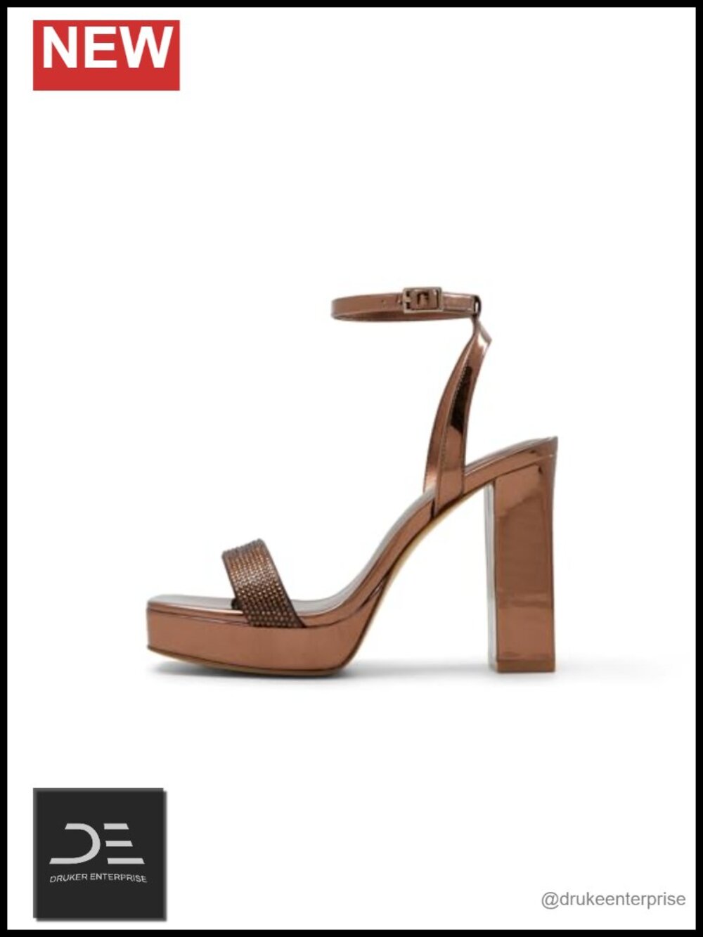 ALDO Women's Diedra Heeled Sandals Square Toe Block Heel Ankle Strap Bronze